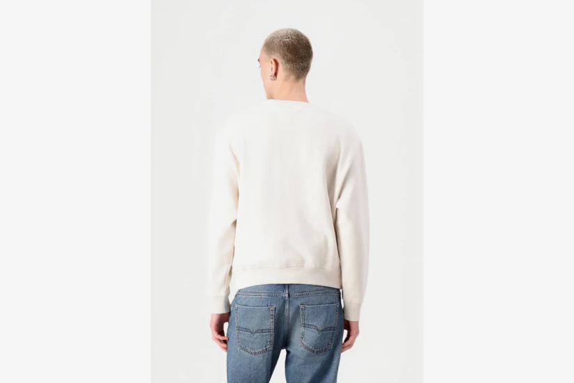 Tommy Jeans Melange Flag Crew Ανδρική Μακρυμάνικη Μπλούζα Εκρού