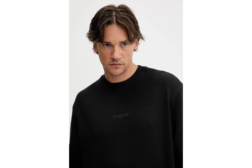 Tommy Jeans Waffle Script Ανδρική Μακρυμάνικη Μπλούζα Μαύρη