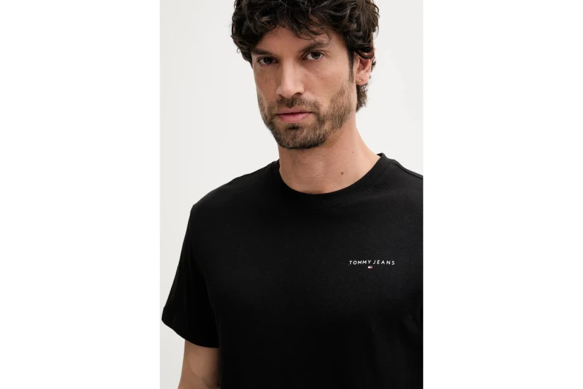 Tommy Jeans Linear Logo Ανδρικό Κοντομάνικο T-shirt Μαύρο 