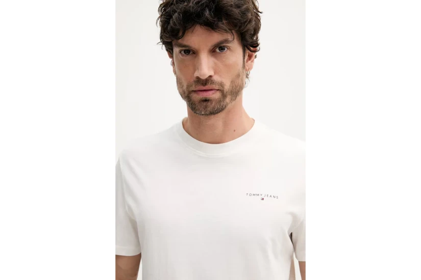 Tommy Jeans Linear Logo Ανδρικό Κοντομάνικο T-shirt Εκρού