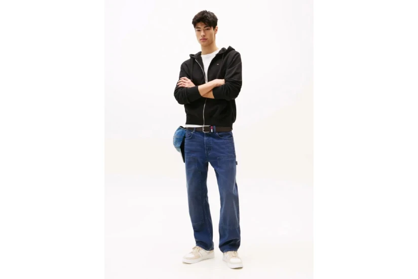 Tommy Jeans Flag Ανδρική Βαμβακερή Ζακέτα με Κουκούλα Μαύρη