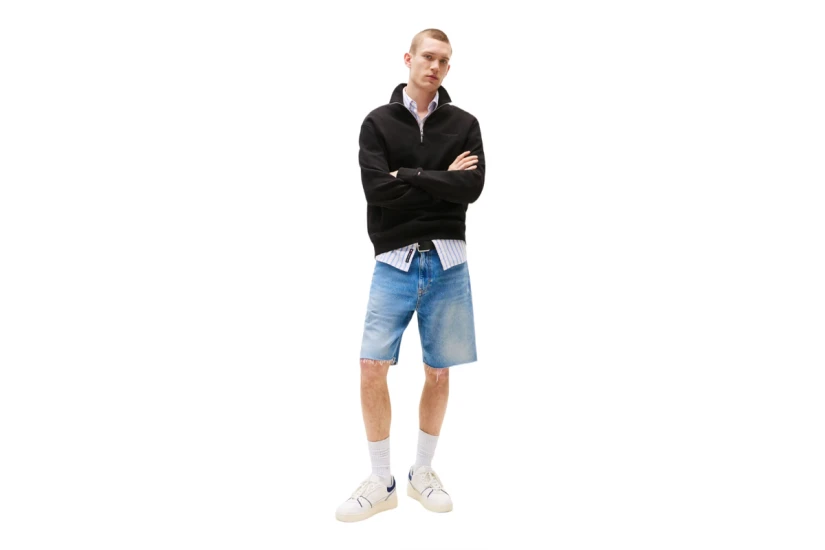 Tommy Jeans Ανδρική Μακρυμάνικη Μπλούζα με Φερμουάρ Μαύρη