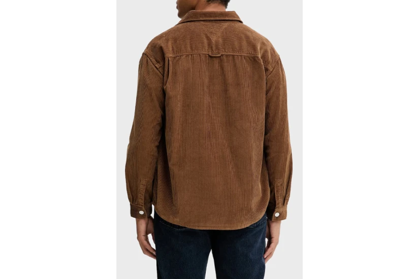Tommy Jeans Logo Relaxed Corduroy Ανδρικό Μακρυμάνικο Πουκάμισο Καφέ