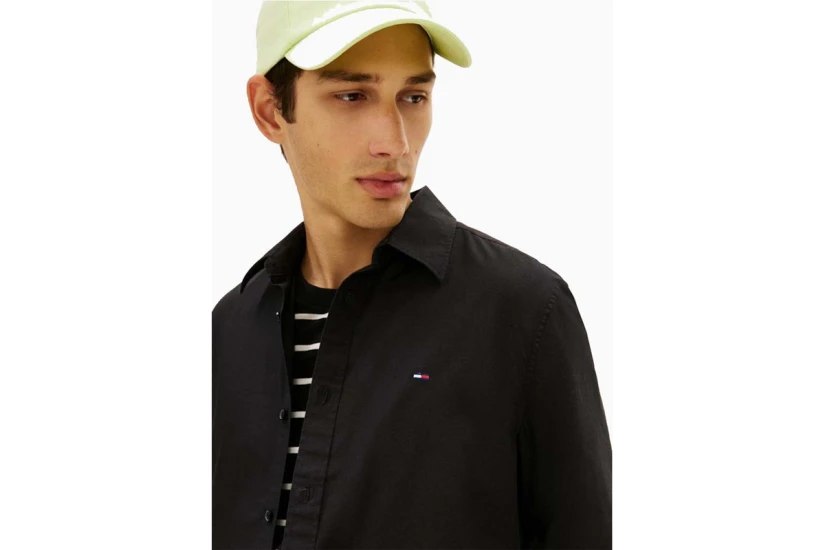 Tommy Jeans Flag Embroidery Poplin Ανδρικό Μακρυμάνικο Πουκάμισο Μαύρο
