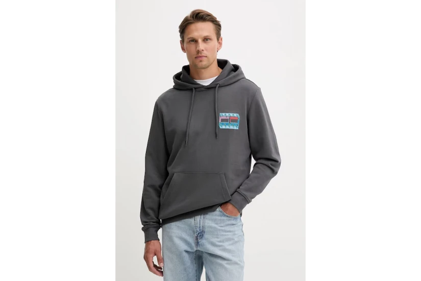 Tommy Jeans Back Graphic Terry Ανδρικό Φούτερ με Κουκούλα Γκρι Σκούρο