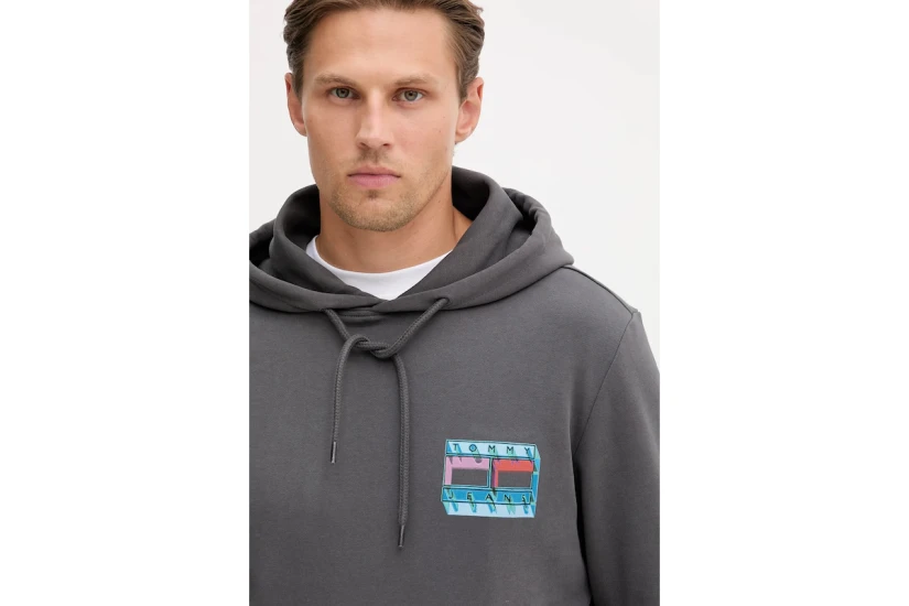 Tommy Jeans Back Graphic Terry Ανδρικό Φούτερ με Κουκούλα Γκρι Σκούρο