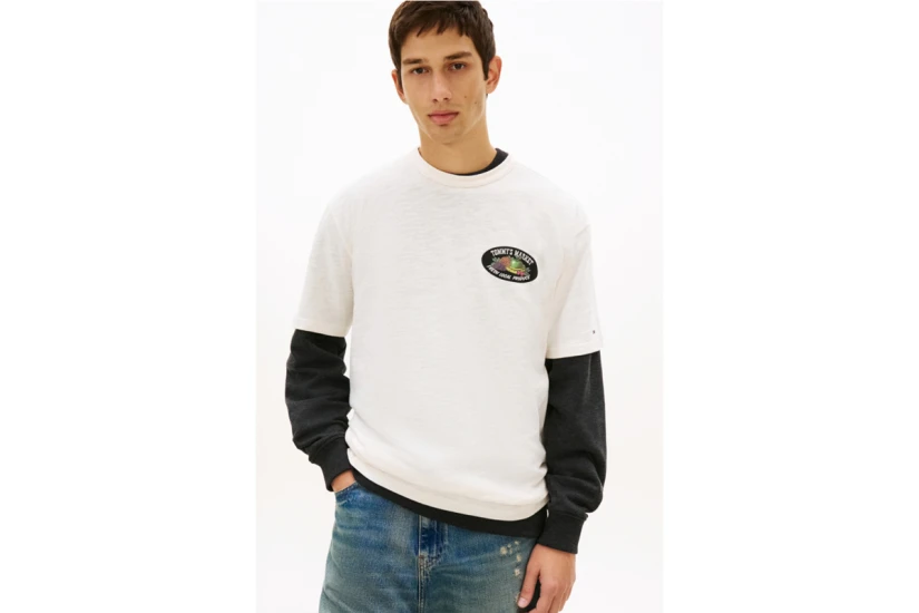 Tommy Jeans Graphic Logo Relaxed Textured Jersey Ανδρικό Κοντομάνικο T-Shirt Εκρού