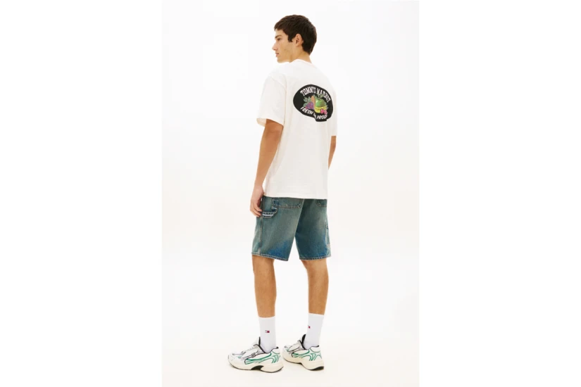 Tommy Jeans Graphic Logo Relaxed Textured Jersey Ανδρικό Κοντομάνικο T-Shirt Εκρού