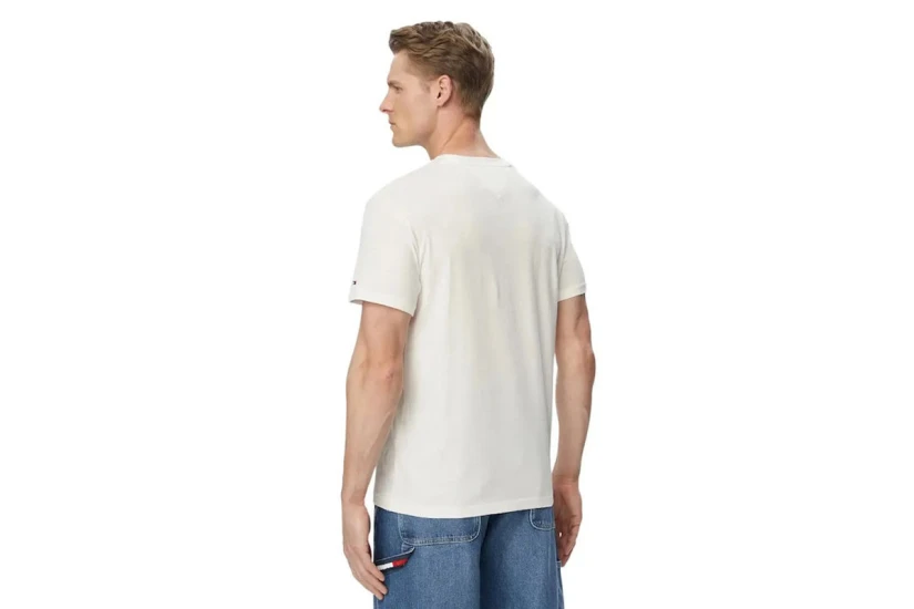 Tommy Jeans Signature Logo Slim Jersey Ανδρικό Κοντομάνικο T-Shirt Εκρού