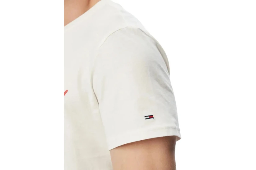 Tommy Jeans Signature Logo Slim Jersey Ανδρικό Κοντομάνικο T-Shirt Εκρού