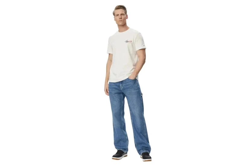 Tommy Jeans Signature Logo Slim Jersey Ανδρικό Κοντομάνικο T-Shirt Εκρού
