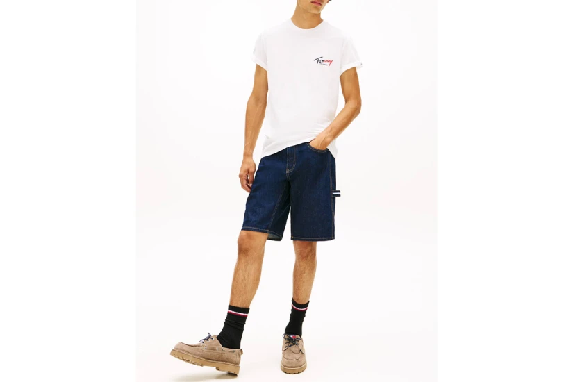 Tommy Jeans Signature Logo Slim Jersey Ανδρικό Κοντομάνικο T-Shirt Λευκό