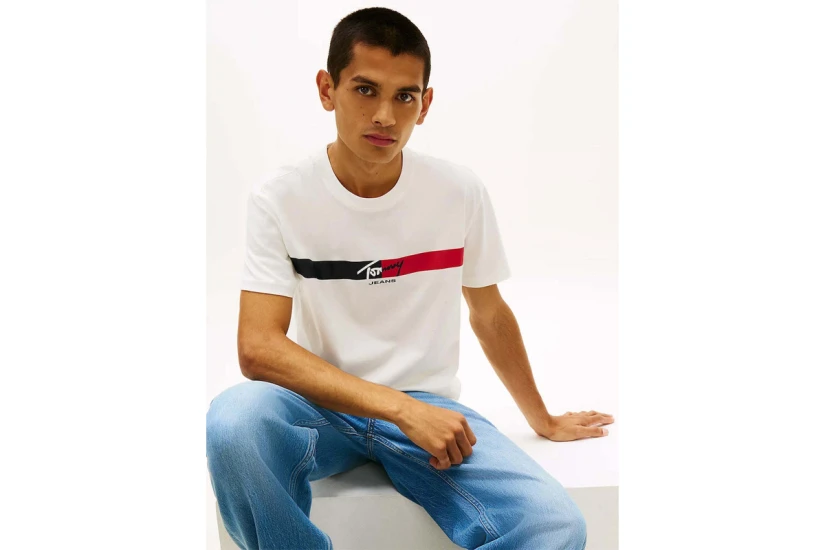 Tommy Jeans Signature Logo Jersey Ανδρικό Κοντομάνικο T-Shirt Εκρού