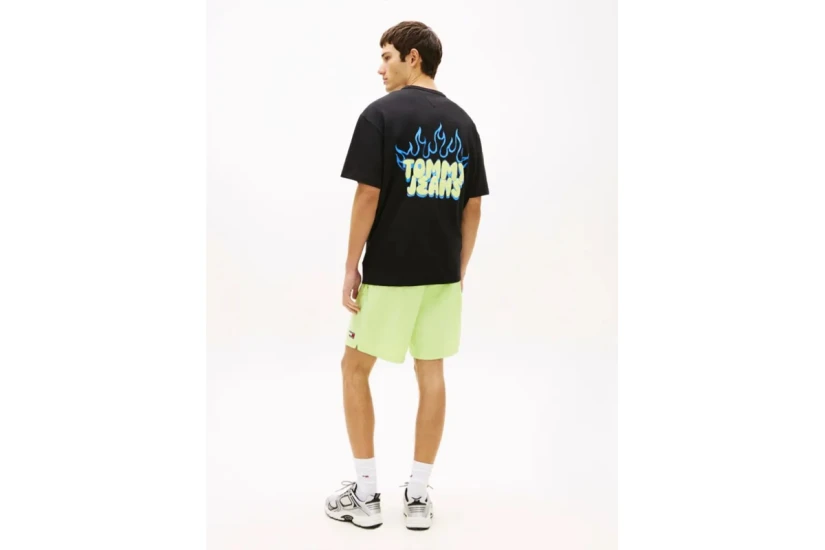 Tommy Jeans Relaxed Bubble Flame Graphic Ανδρικό Κοντομάνικο T-Shirt Μαύρο, Κίτρινο, Μπλε