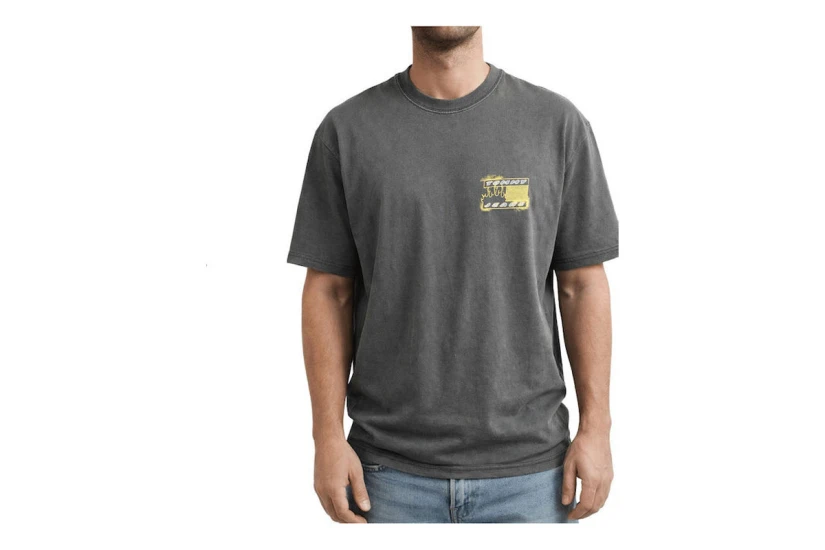 Tommy Jeans 90S Back Bubble Logo Jersey Ανδρικό Κοντομάνικο T-Shirt Γκρι Σκούρο, Κίτρινο