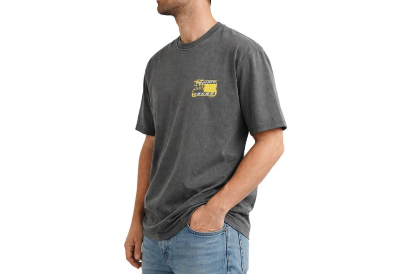 Tommy Jeans 90S Back Bubble Logo Jersey Ανδρικό Κοντομάνικο T-Shirt Γκρι Σκούρο, Κίτρινο