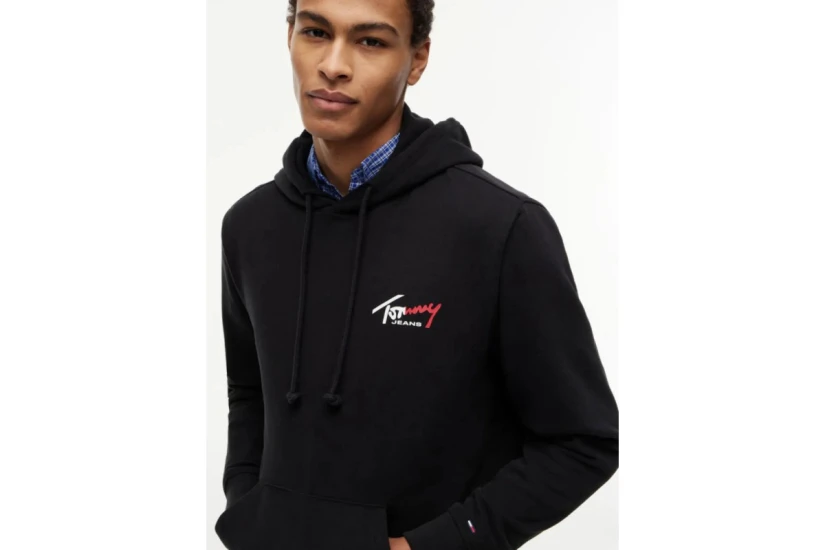 Tommy Jeans Entry Sign Ανδρικό Φούτερ με Κουκούλα Μαύρο