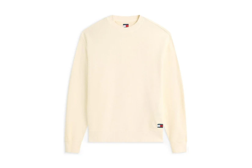 Tommy Jeans Waffle Knit Relaxed Ανδρική Μακρυμάνικη Πλεκτή Μπλούζα Εκρού