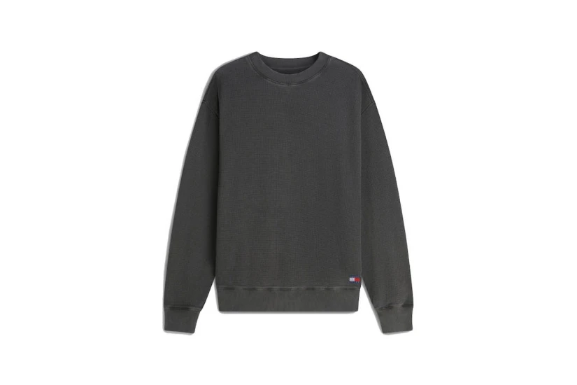 Tommy Jeans Waffle Knit Relaxed Ανδρική Μακρυμάνικη Πλεκτή Μπλούζα Ανθρακί