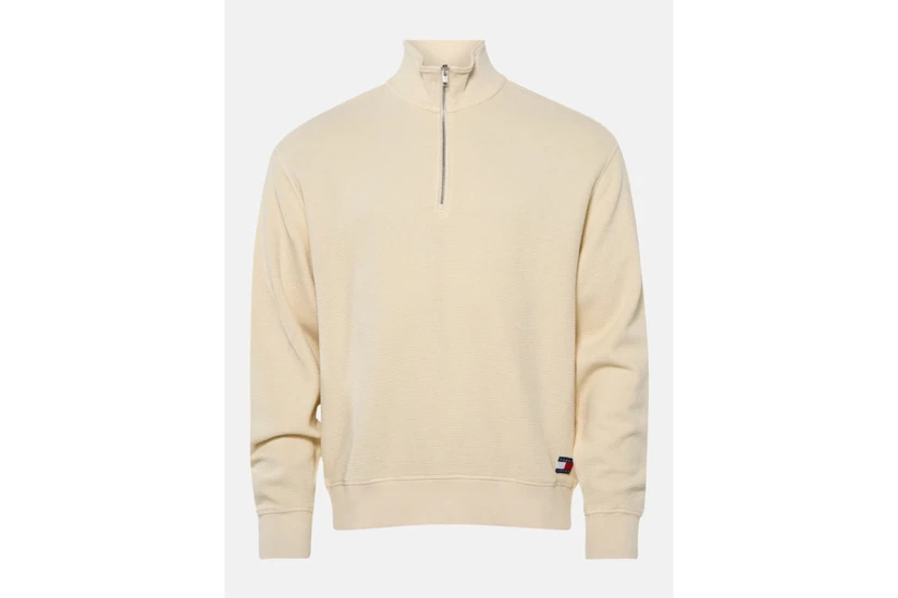 Tommy Jeans Waffle Knit Relaxed Ανδρική Μακρυμάνικη Πλεκτή Μπλούζα με Φερμουάρ Μπεζ
