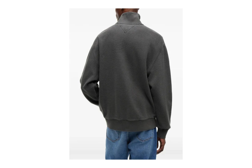 Tommy Jeans Waffle Knit Relaxed Ανδρική Μακρυμάνικη Πλεκτή Μπλούζα με Φερμουάρ Γκρι Σκούρο