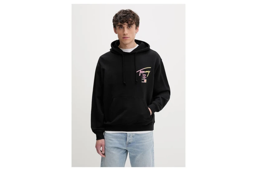 Tommy Jeans Signature Back Logo Relaxed Ανδρικό Φούτερ με Κουκούλα Μαύρο