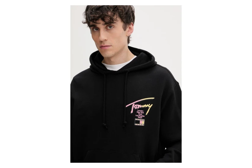 Tommy Jeans Signature Back Logo Relaxed Ανδρικό Φούτερ με Κουκούλα Μαύρο