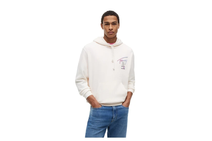 Tommy Jeans Signature Back Logo Relaxed Ανδρικό Φούτερ με Κουκούλα Εκρού