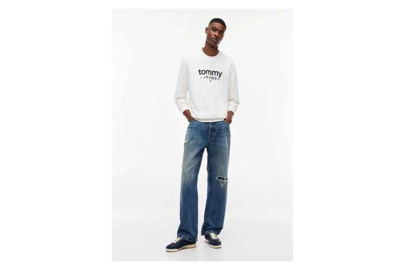 Tommy Jeans Ανδρικό Μακρυμάνικο Φούτερ Εκρού