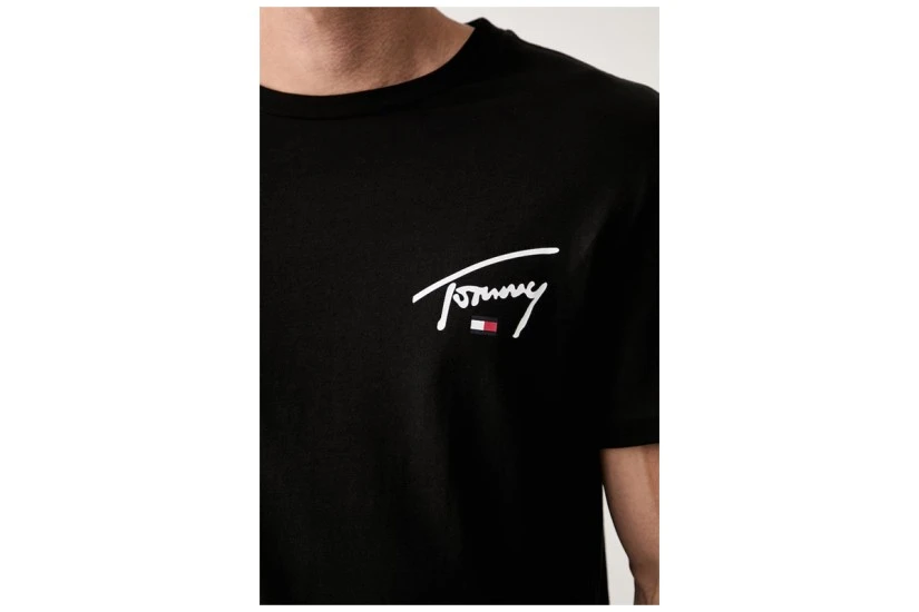 Tommy Jeans Signature Chest Slim Fit Ανδρικό Κοντομάνικο T-Shirt Μαύρο