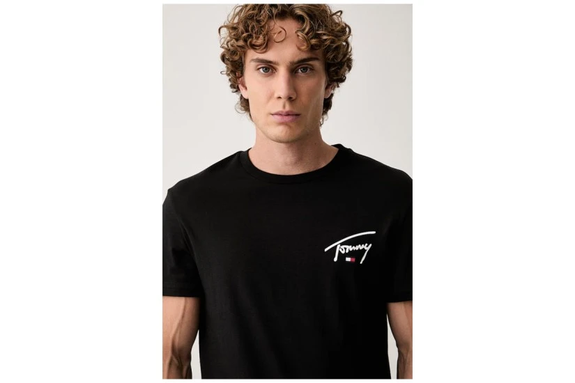 Tommy Jeans Signature Chest Slim Fit Ανδρικό Κοντομάνικο T-Shirt Μαύρο