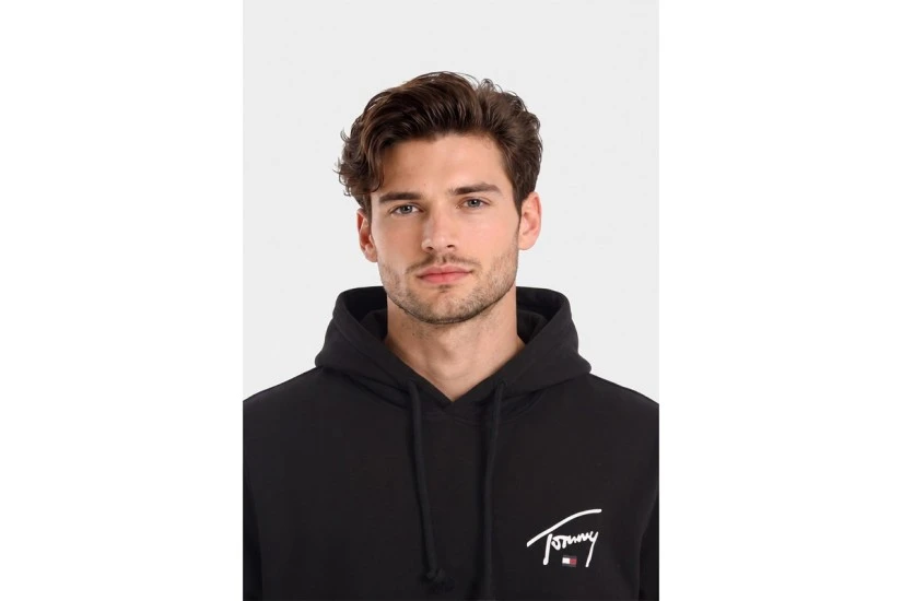 Tommy Jeans Entry Signature Regular Fit Ανδρικ΄΄ο Φούτερ με Κουκούλα Μαύρο