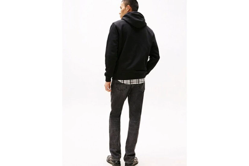 Tommy Jeans Badge Fleece Drawstring Ανδρικό Φούτερ με Κουκούλα Μαύρο