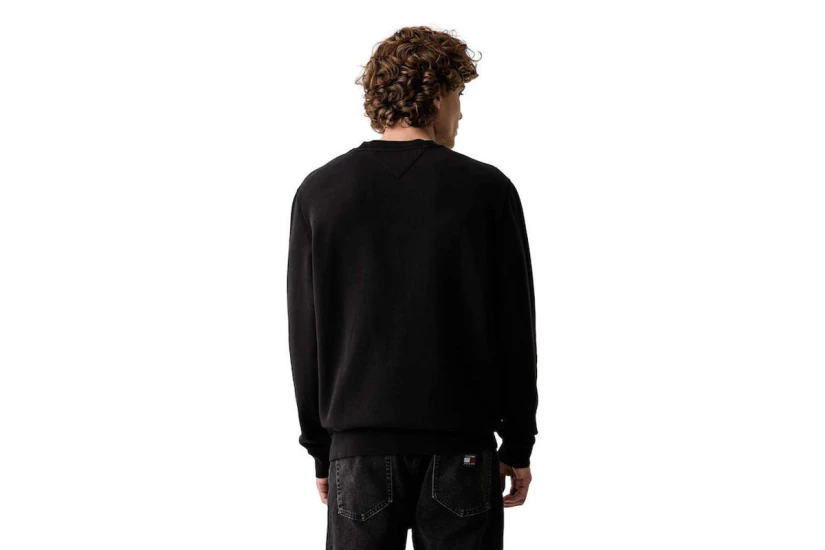 Tommy Jeans Badge Fleece Ανδρική Μακρυμάνικη Μπλούζα με Λαιμόκοψη Μαύρη