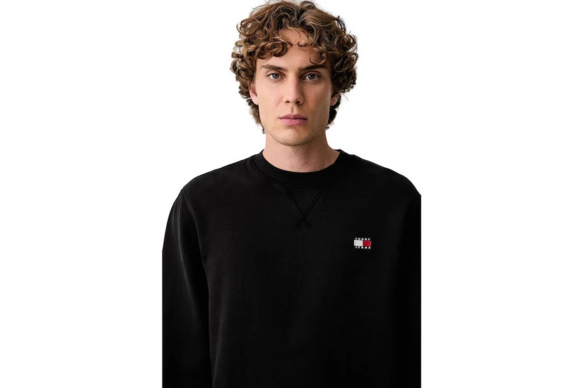 Tommy Jeans Badge Fleece Ανδρική Μακρυμάνικη Μπλούζα με Λαιμόκοψη Μαύρη