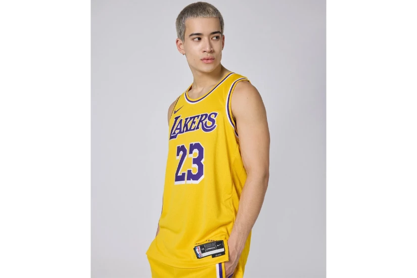 Nike Dri-FIT NBA Lebron James Los Angeles Lakers Icon Edition Ανδρική Μπασκετική Φανέλα Κίτρινη, Μωβ