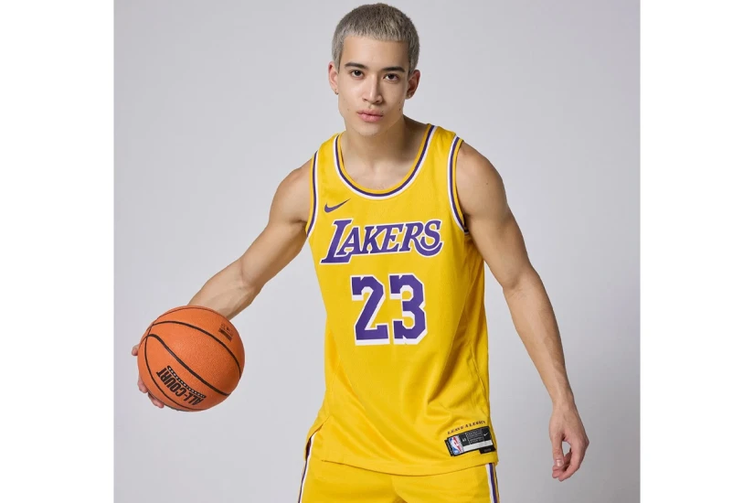 Nike Dri-FIT NBA Lebron James Los Angeles Lakers Icon Edition Ανδρική Μπασκετική Φανέλα Κίτρινη, Μωβ