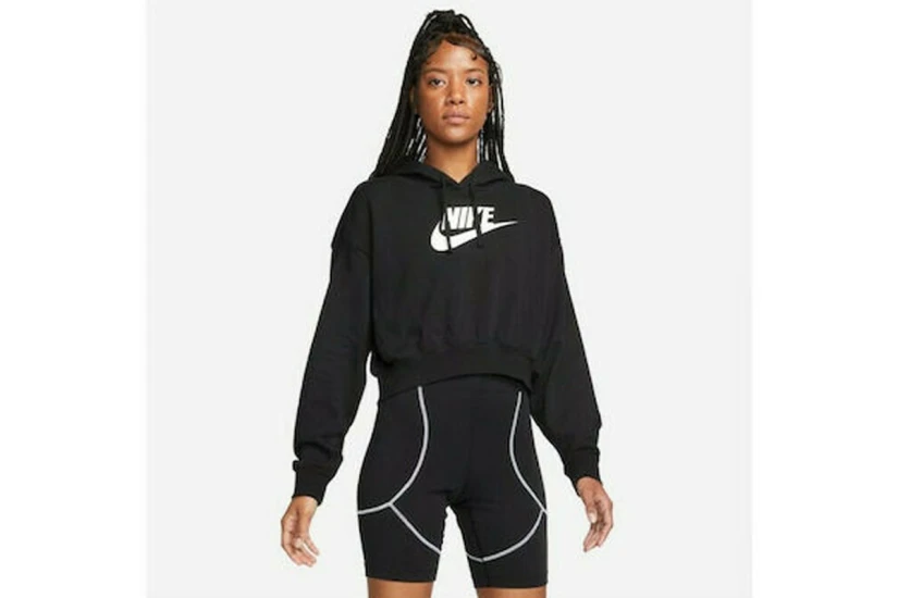 Nike Club Fleece Crop Top Γυναικείο Φούτερ Με Κουκούλα Μαύρο