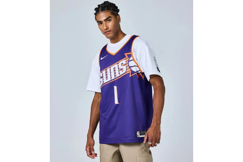 Nike Dri-FIT NBA Devin Booker Phoenix Suns Icon Edition Ανδρική Μπασκετική Φανέλα Μωβ, Πορτοκαλί, Λευκή