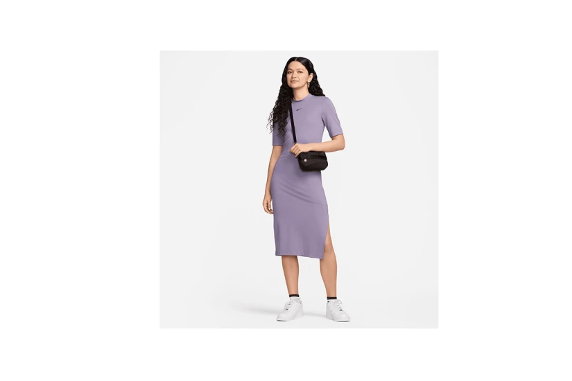 Nike Sportswear Essential Γυναικείο Κοντομάνικο Φόρεμα Midi Μωβ