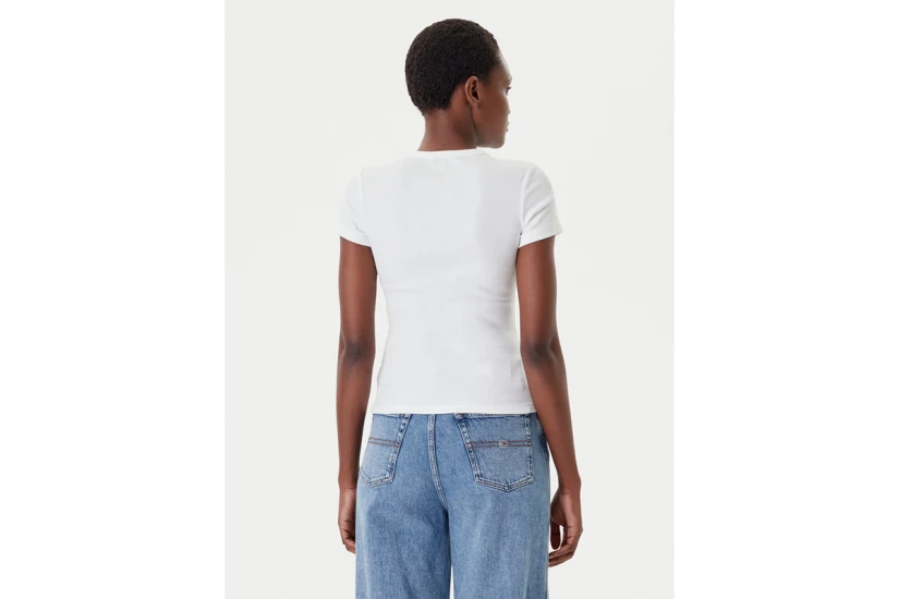 Tommy Jeans Badge Ribbed Γυναικείο Κοντομάνικο T-Shirt Λευκό