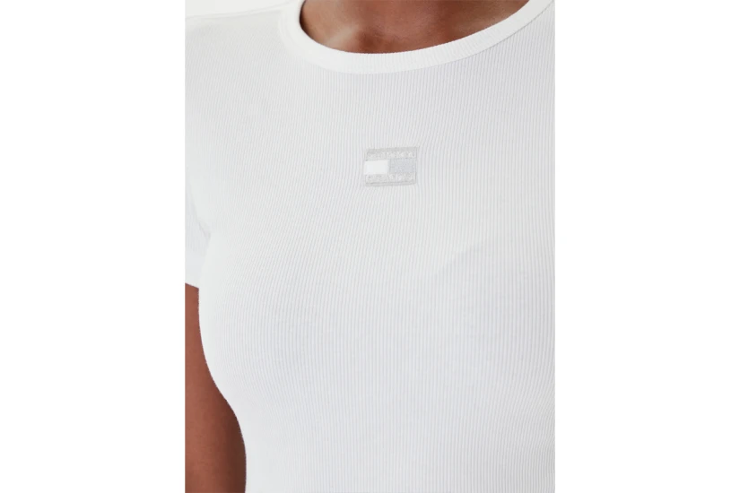 Tommy Jeans Badge Ribbed Γυναικείο Κοντομάνικο T-Shirt Λευκό