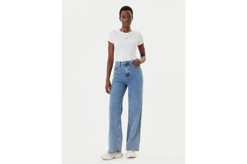 Tommy Jeans Badge Ribbed Γυναικείο Κοντομάνικο T-Shirt Λευκό