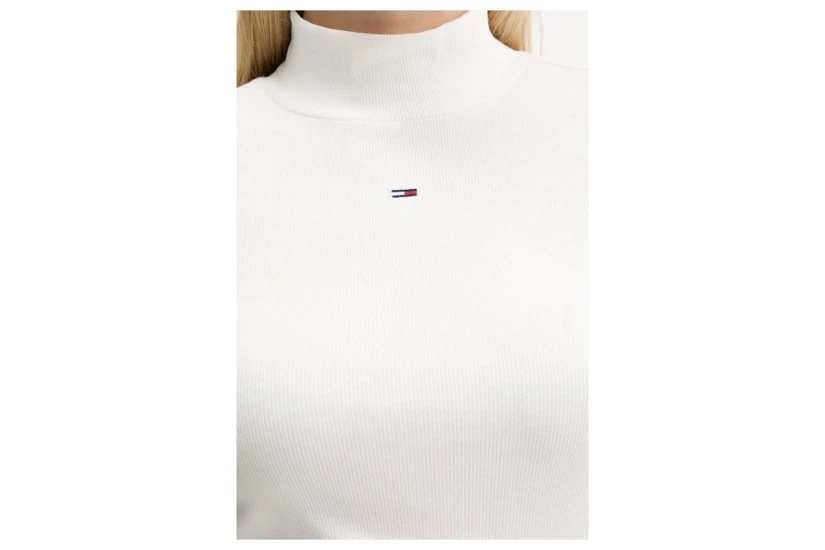 Tommy Jeans Slim Fit Γυναικεία Μακρυμάνικη Μπλούζα με Ψηλό Λαιμό Εκρού