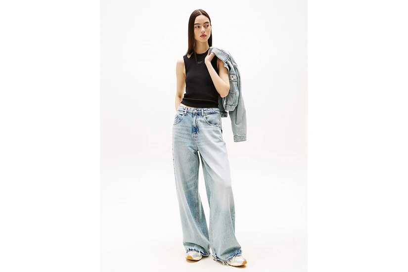 Tommy Jeans Ribbed Slim Halterneck Γυναικεία Αμάνικη Μπλούζα Μαύρη