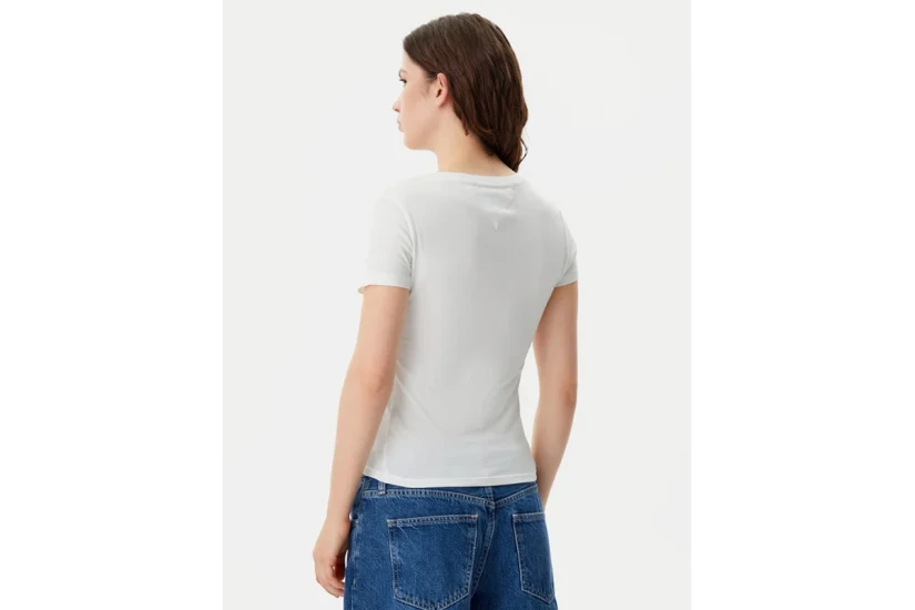 Tommy Jeans Slim V-Neck Γυναικείο Κοντομάνικο T-Shirt Εκρού