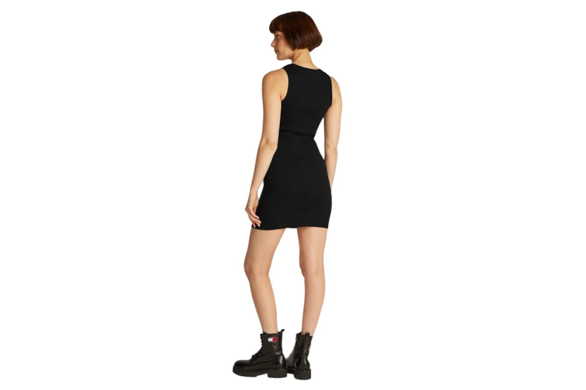 Tommy Jeans Essential Rib Bodycon Γυναικείο Mini Φόρεμα Μαύρο