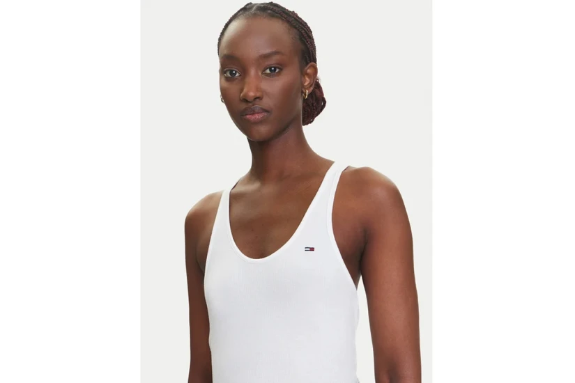 Tommy Jeans Soft Rib Γυναικεία Αμάνικη Μπλούζα Εκρού