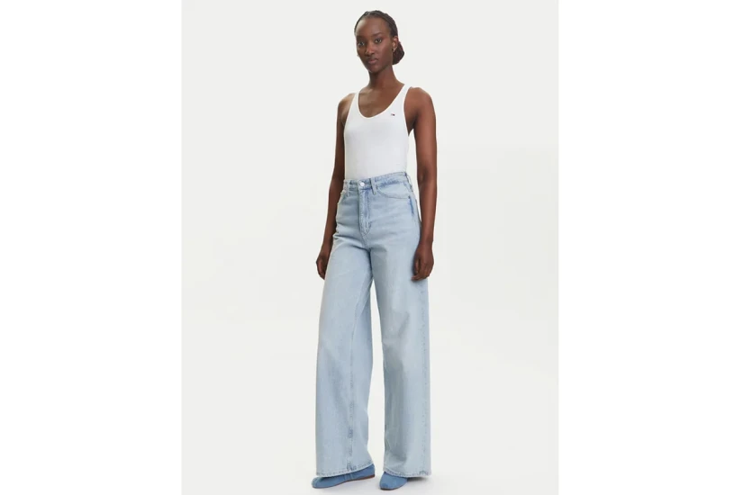 Tommy Jeans Soft Rib Γυναικεία Αμάνικη Μπλούζα Εκρού