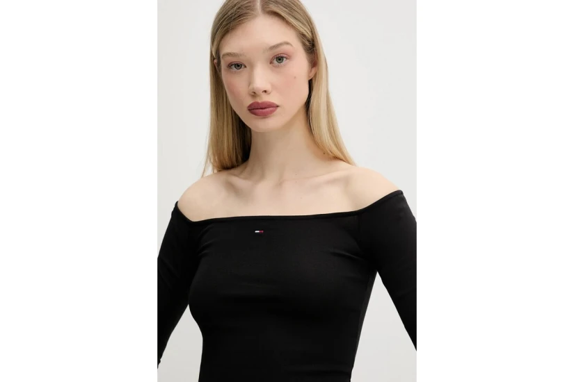 Tommy Jeans Essential Slim Fit Γυναικεία Μακρυμάνικη Μπλούζα Μαύρη
